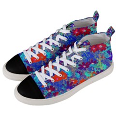 Cosmos Flowers Blue Red Men s Mid-top Canvas Sneakers by DinkovaArt