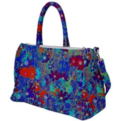 Cosmos Flowers Blue Red Duffel Travel Bag by DinkovaArt