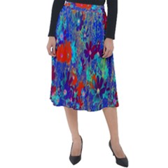 Cosmos Flowers Blue Red Classic Velour Midi Skirt  by DinkovaArt