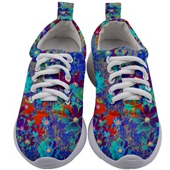 Cosmos Flowers Blue Red Kids Athletic Shoes by DinkovaArt