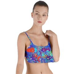 Cosmos Flowers Blue Red Layered Top Bikini Top  by DinkovaArt