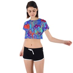 Cosmos Flowers Blue Red Tie Back Short Sleeve Crop Tee