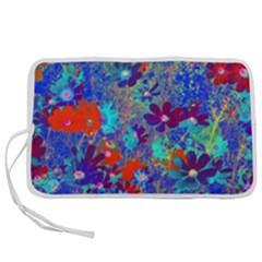 Cosmos Flowers Blue Red Pen Storage Case (m) by DinkovaArt