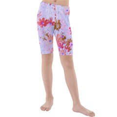 Cosmos Flowers Pink Kids  Mid Length Swim Shorts by DinkovaArt