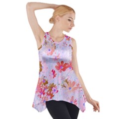 Cosmos Flowers Pink Side Drop Tank Tunic by DinkovaArt