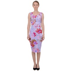 Cosmos Flowers Pink Sleeveless Pencil Dress