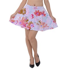 Cosmos Flowers Pink Velvet Skater Skirt by DinkovaArt