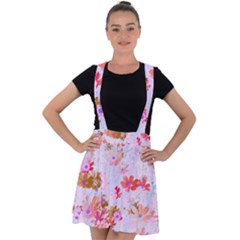 Cosmos Flowers Pink Velvet Suspender Skater Skirt by DinkovaArt