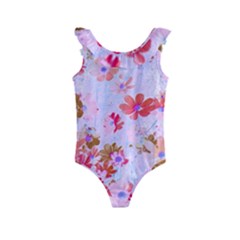 Cosmos Flowers Pink Kids  Frill Swimsuit by DinkovaArt