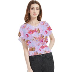 Cosmos Flowers Pink Butterfly Chiffon Blouse