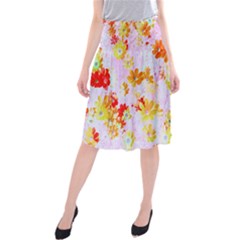 Cosmos Flowers Orange Midi Beach Skirt by DinkovaArt