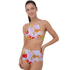 Cosmos Flowers Orange High Waist Tankini Set by DinkovaArt