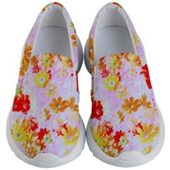 Cosmos Flowers Orange Kids Lightweight Slip Ons by DinkovaArt