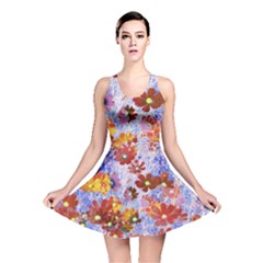 Cosmos Flowers Brown Reversible Skater Dress by DinkovaArt