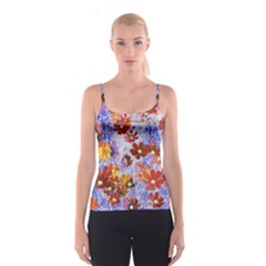 Cosmos Flowers Brown Spaghetti Strap Top by DinkovaArt