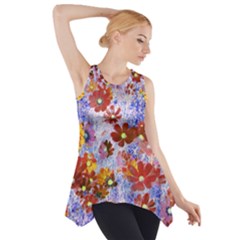 Cosmos Flowers Brown Side Drop Tank Tunic by DinkovaArt