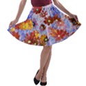 Cosmos Flowers Brown A-line Skater Skirt View1