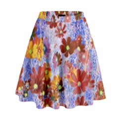 Cosmos Flowers Brown High Waist Skirt by DinkovaArt