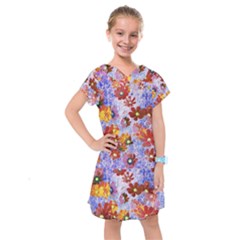 Cosmos Flowers Brown Kids  Drop Waist Dress by DinkovaArt