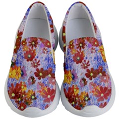 Cosmos Flowers Brown Kids Lightweight Slip Ons by DinkovaArt