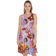 Cosmos Flowers Brown Knee Length Skater Dress With Pockets