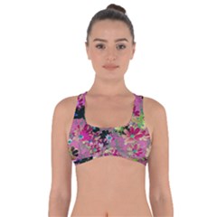 Cosmos Flowers Dark Red Got No Strings Sports Bra by DinkovaArt