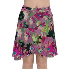 Cosmos Flowers Dark Red Chiffon Wrap Front Skirt by DinkovaArt