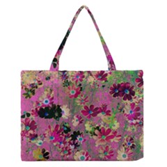 Cosmos Flowers Dark Red Zipper Medium Tote Bag by DinkovaArt