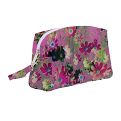 Cosmos Flowers Dark Red Wristlet Pouch Bag (medium) by DinkovaArt