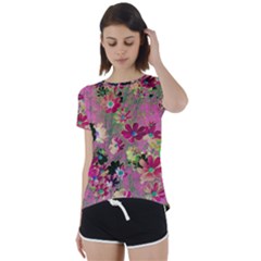 Cosmos Flowers Dark Red Short Sleeve Foldover Tee