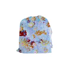 Cosmos Flowers Ligh Blue Drawstring Pouch (medium) by DinkovaArt