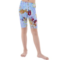 Cosmos Flowers Ligh Blue Kids  Mid Length Swim Shorts by DinkovaArt