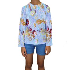 Cosmos Flowers Ligh Blue Kids  Long Sleeve Swimwear by DinkovaArt