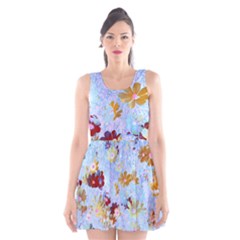 Cosmos Flowers Ligh Blue Scoop Neck Skater Dress