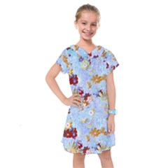 Cosmos Flowers Ligh Blue Kids  Drop Waist Dress by DinkovaArt