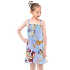 Cosmos Flowers Ligh Blue Kids  Overall Dress by DinkovaArt