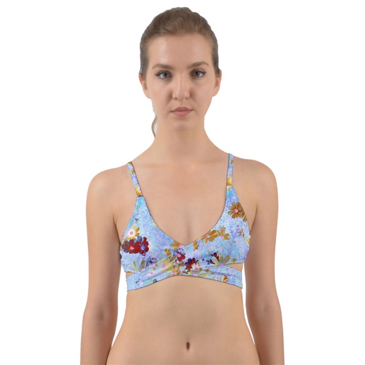 Cosmos Flowers Ligh Blue Wrap Around Bikini Top