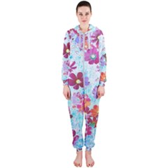 Cosmos Flowers Hooded Jumpsuit (ladies)  by DinkovaArt