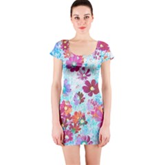 Cosmos Flowers Short Sleeve Bodycon Dress