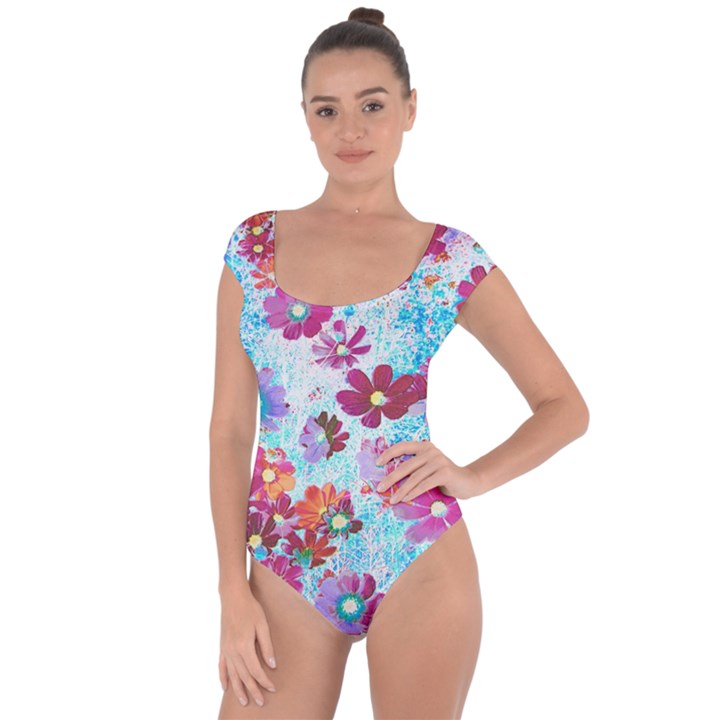 Cosmos Flowers Short Sleeve Leotard 