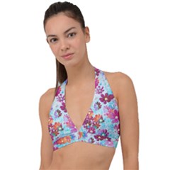 Cosmos Flowers Halter Plunge Bikini Top