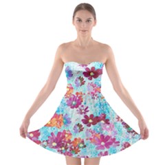 Cosmos Flowers Strapless Bra Top Dress by DinkovaArt