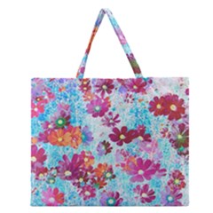 Cosmos Flowers Zipper Large Tote Bag