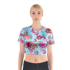 Cosmos Flowers Cotton Crop Top by DinkovaArt