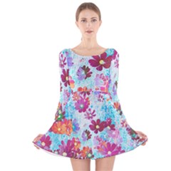 Cosmos Flowers Long Sleeve Velvet Skater Dress