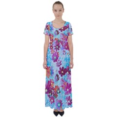 Cosmos Flowers High Waist Short Sleeve Maxi Dress