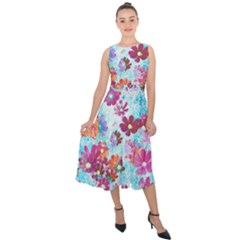 Cosmos Flowers Midi Tie-Back Chiffon Dress