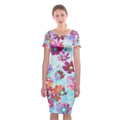 Cosmos Flowers Classic Short Sleeve Midi Dress