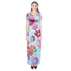 Cosmos Flowers Short Sleeve Maxi Dress