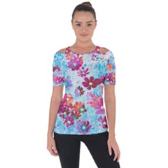 Cosmos Flowers Shoulder Cut Out Short Sleeve Top